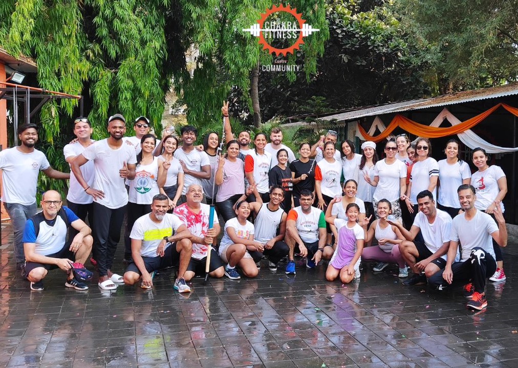 The Chakra Fitness community after an outdoor event in Pune